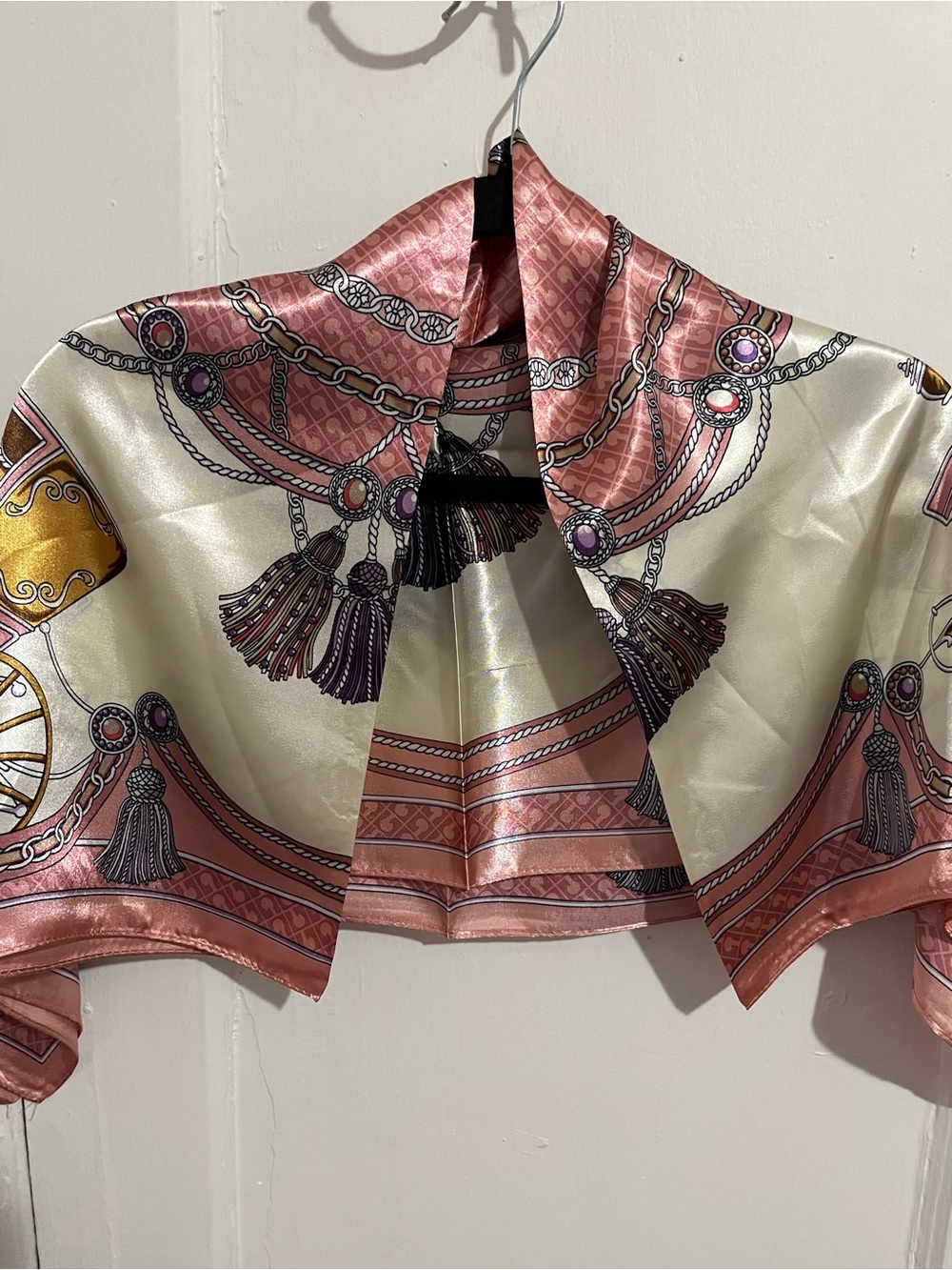 NWOT Elegant Silk-Feel Pink & Cream Patterned Scarf